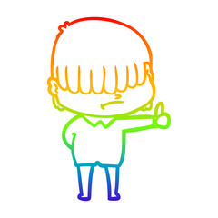 rainbow gradient line drawing cartoon boy with untidy hair