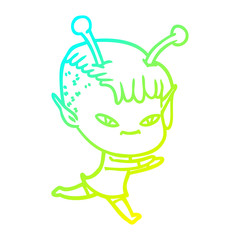 cold gradient line drawing cute cartoon alien girl