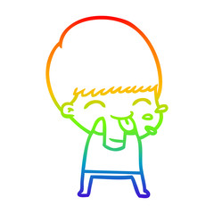 rainbow gradient line drawing cartoon boy blowing raspberry