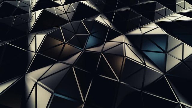 Low poly construction with sharp edges. Abstract computer graphics. Seamless loop 3D render animation 4k UHD 3840x2160