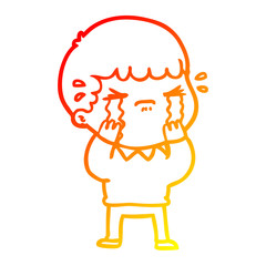 warm gradient line drawing cartoon man crying