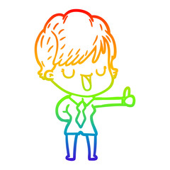 rainbow gradient line drawing cartoon woman talking