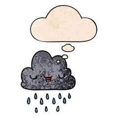 cartoon storm cloud and thought bubble in grunge texture pattern style