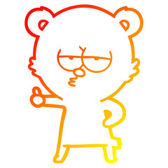 warm gradient line drawing bored polar bear cartoon giving thumbs up sign