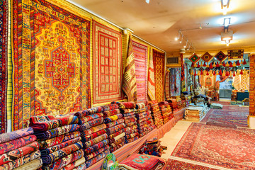 Wonderful inside view of carpet shop in the Grand Bazaar