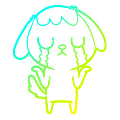 cold gradient line drawing cute cartoon dog crying