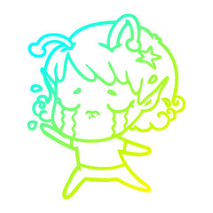 Obraz premium cold gradient line drawing cartoon crying alien girl