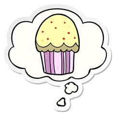 cartoon cupcake and thought bubble as a printed sticker