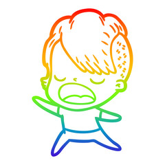rainbow gradient line drawing cartoon cool hipster girl talking