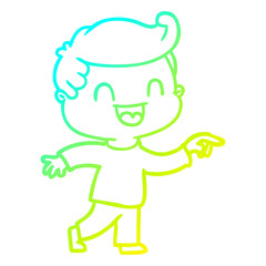 cold gradient line drawing cartoon happy man pointing