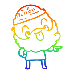rainbow gradient line drawing man with beard sticking out tongue