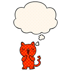 cartoon cat and thought bubble in comic book style