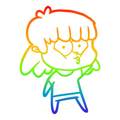 rainbow gradient line drawing cartoon whistling girl