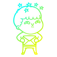cold gradient line drawing cartoon amazed boy