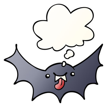 cartoon vampire bat and thought bubble in smooth gradient style