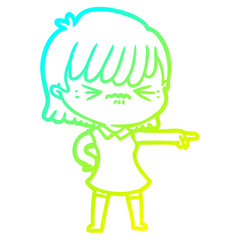 cold gradient line drawing annoyed cartoon girl blaming