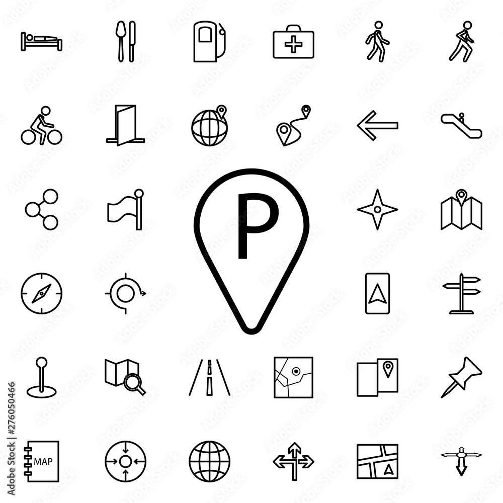 Poster pin parking icon. universal set of navigation for website design and development, app development