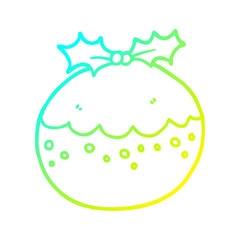 cold gradient line drawing cartoon christmas pudding