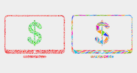 Financial display mosaic icon of triangle items which have various sizes and shapes and colors. Geometric abstract vector design concept of financial display.