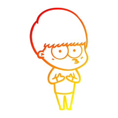warm gradient line drawing nervous cartoon boy