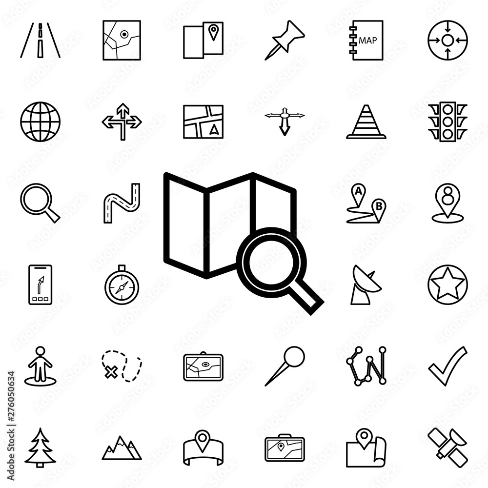 Poster magnifier on the map icon. universal set of navigation for website design and development, app devel