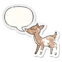 cartoon deer and speech bubble distressed sticker