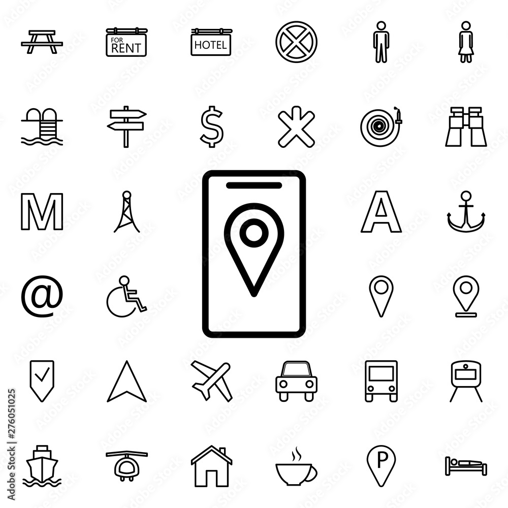 Aufkleber pin on the smart phone screen icon. universal set of navigation for website design and development, 