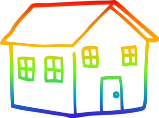 rainbow gradient line drawing cartoon house