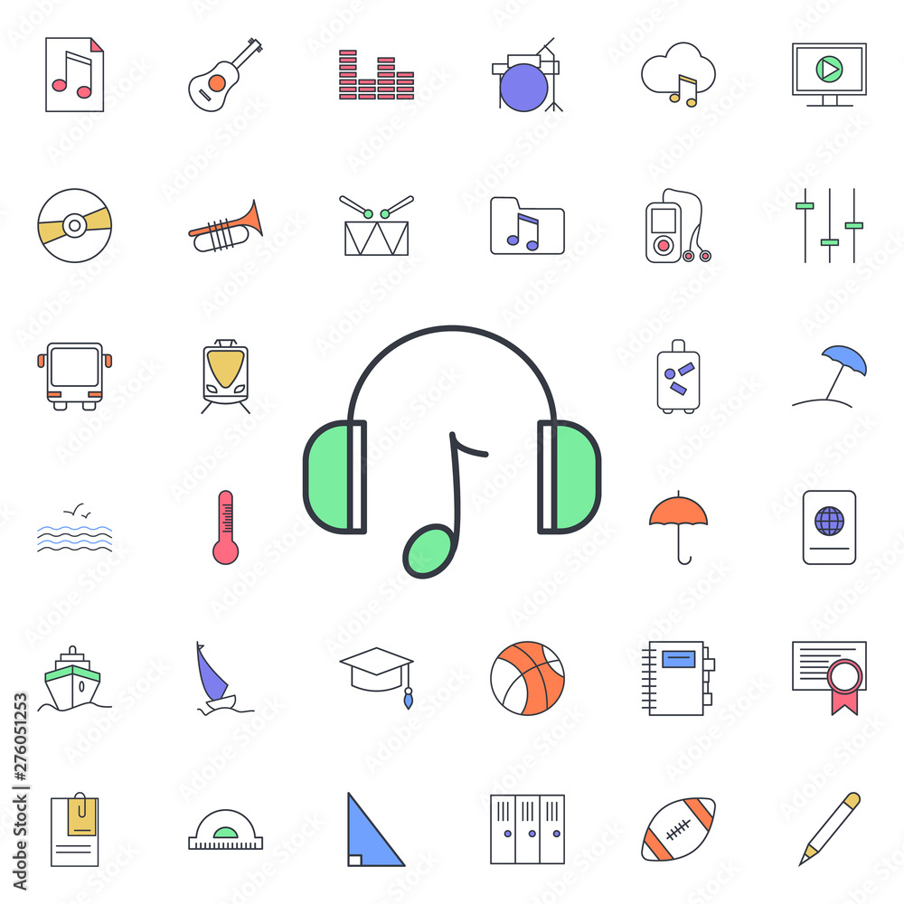 Poster headphones with music icon. universal set of web for website design and development, app development