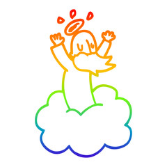 rainbow gradient line drawing cartoon god on cloud