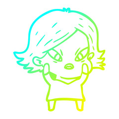 cold gradient line drawing cartoon stressed woman