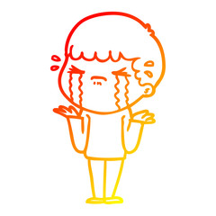 warm gradient line drawing cartoon man crying