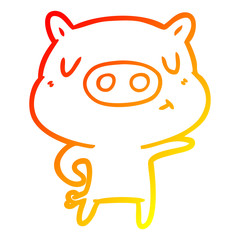 warm gradient line drawing cartoon pig pointing