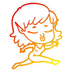 warm gradient line drawing pretty cartoon elf girl