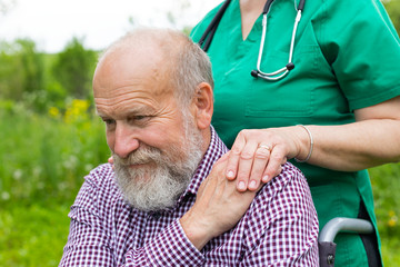 Mature invalid man outdoor