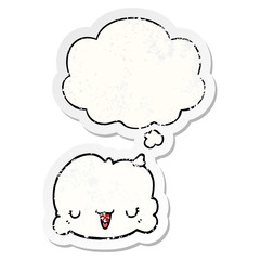 cute cartoon cloud and thought bubble as a distressed worn sticker