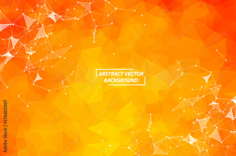 Poster abstract orange geometric polygonal background molecule and communication. connected lines with dots