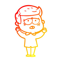 warm gradient line drawing cartoon tired man