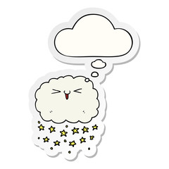 happy cartoon cloud and thought bubble as a printed sticker