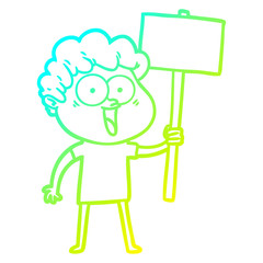 cold gradient line drawing cartoon happy man
