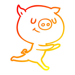 warm gradient line drawing happy cartoon pig