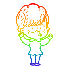 rainbow gradient line drawing cartoon woman