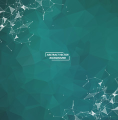 Abstract Green Geometric Polygonal background molecule and communication. Connected lines with dots. Concept of the science, chemistry, biology, medicine, technology.