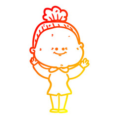 warm gradient line drawing cartoon happy old woman