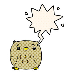 cartoon owl and speech bubble in comic book style