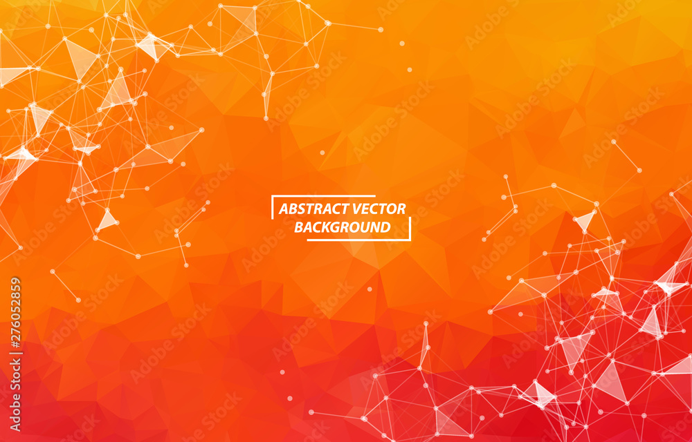 Poster abstract orange geometric polygonal background molecule and communication. connected lines with dots