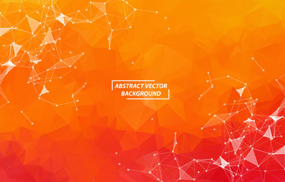 Abstract Orange Geometric Polygonal background molecule and communication. Connected lines with dots. Concept of the science, chemistry, biology, medicine, technology.