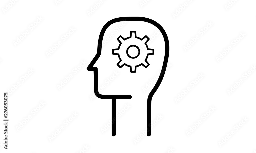 Poster head with gear sign icon for thinking and problem-solving