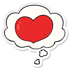 cartoon love heart and thought bubble as a printed sticker