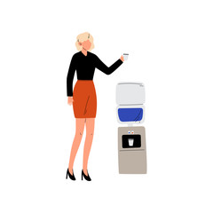 Business Women Drinking Water at Water Cooler Vector Illustration